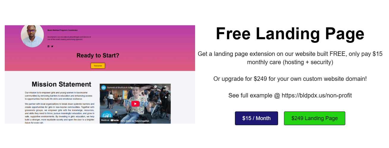 Landing Page Site on Our Website for One Year