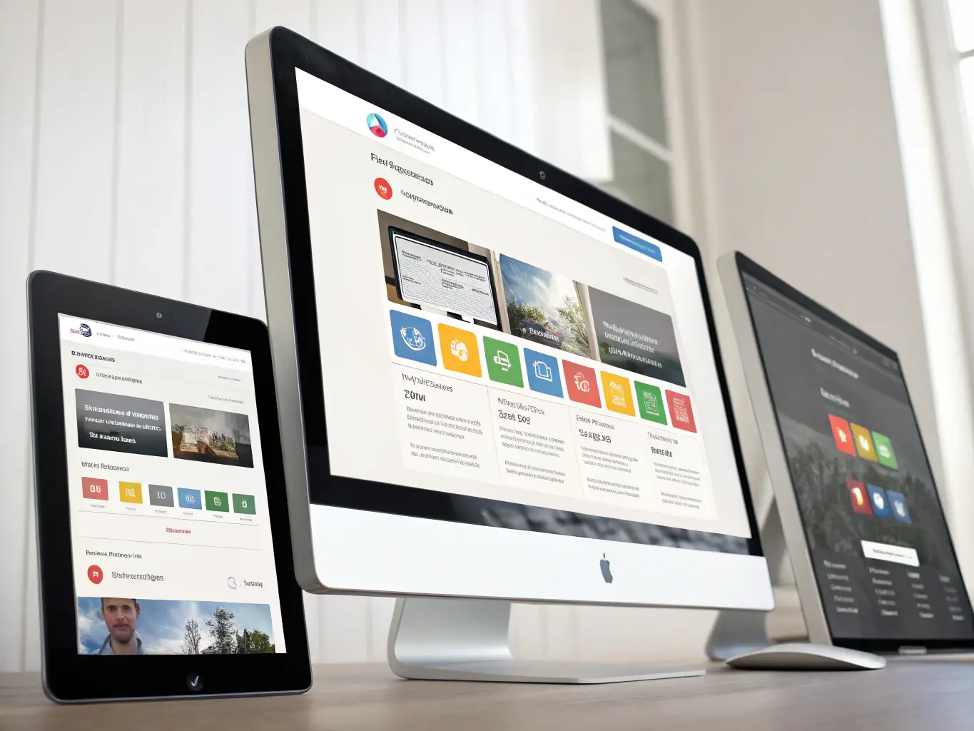 A mobile-responsive roofing company website displayed on various devices (desktop, tablet, smartphone), demonstrating its adaptability and seamless user experience across different screen sizes.