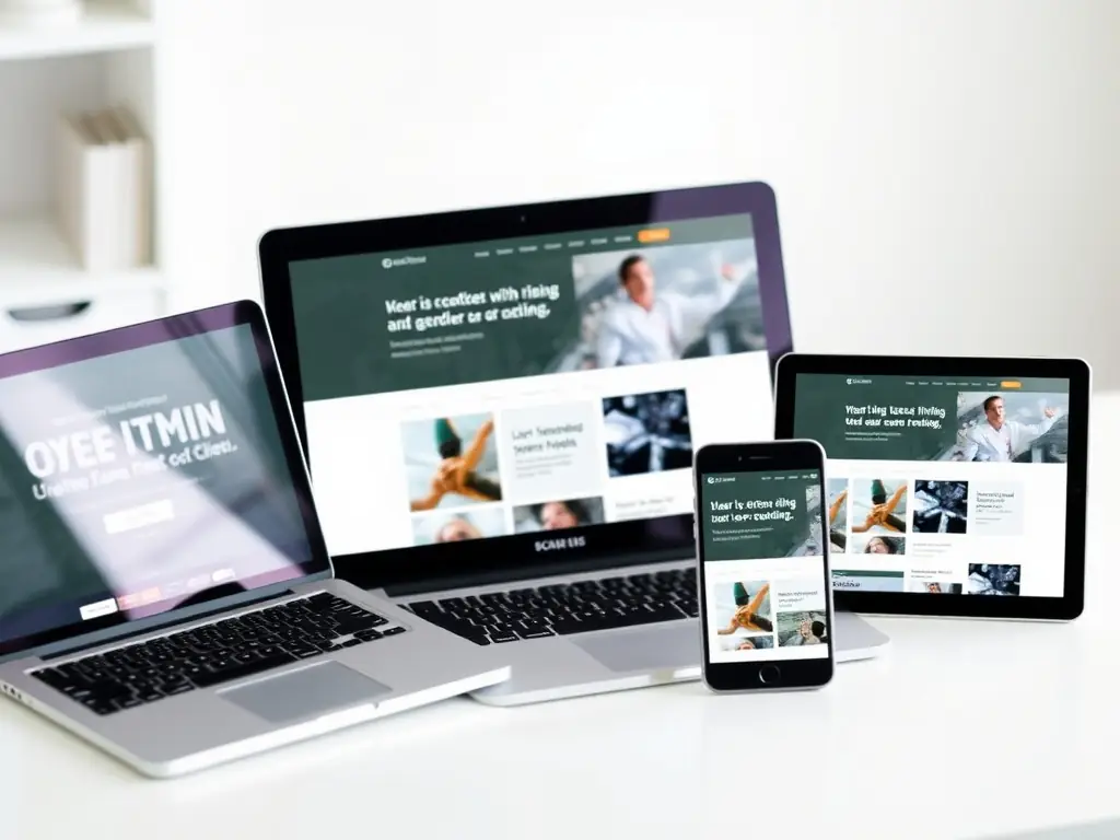 A high-quality photograph showcasing a modern, responsive website design on various devices (desktop, tablet, and smartphone), emphasizing clean lines and user-friendly navigation, suitable for a blue-collar business.