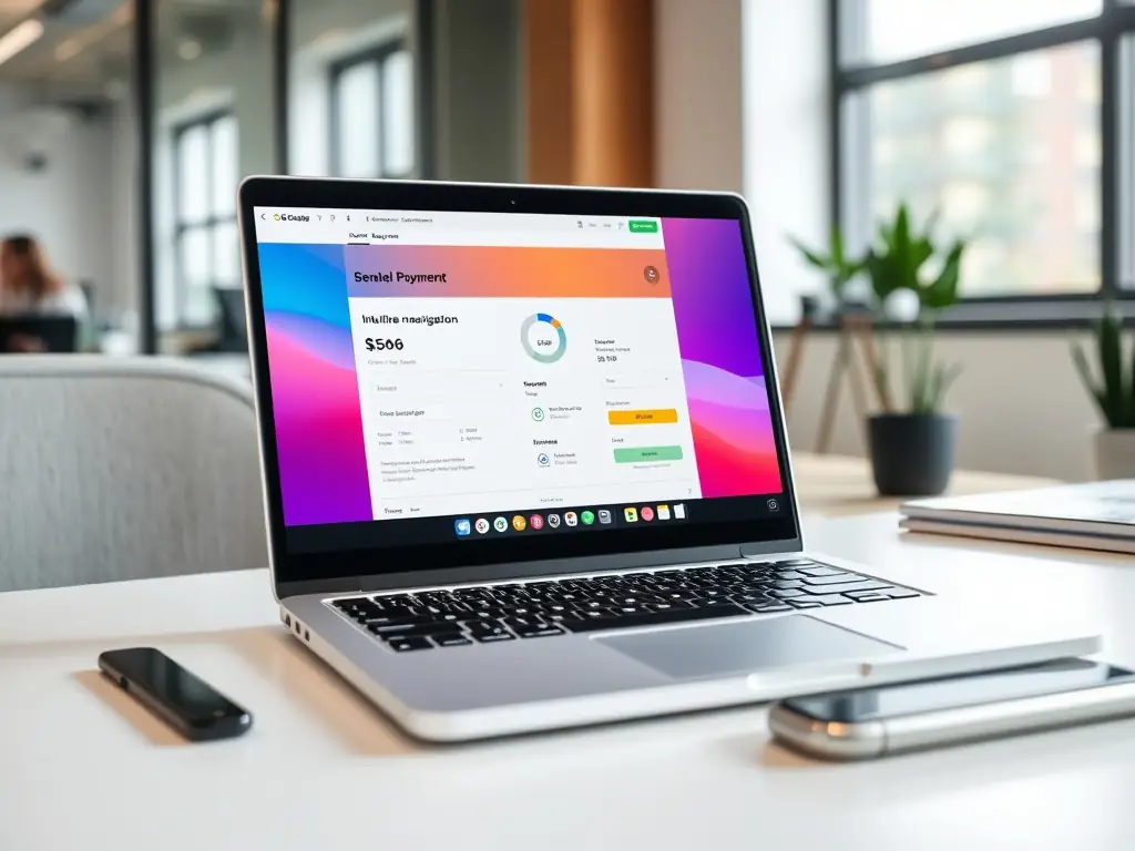An image showing a secure online payment gateway on a laptop screen, emphasizing the ease and security of online transactions.