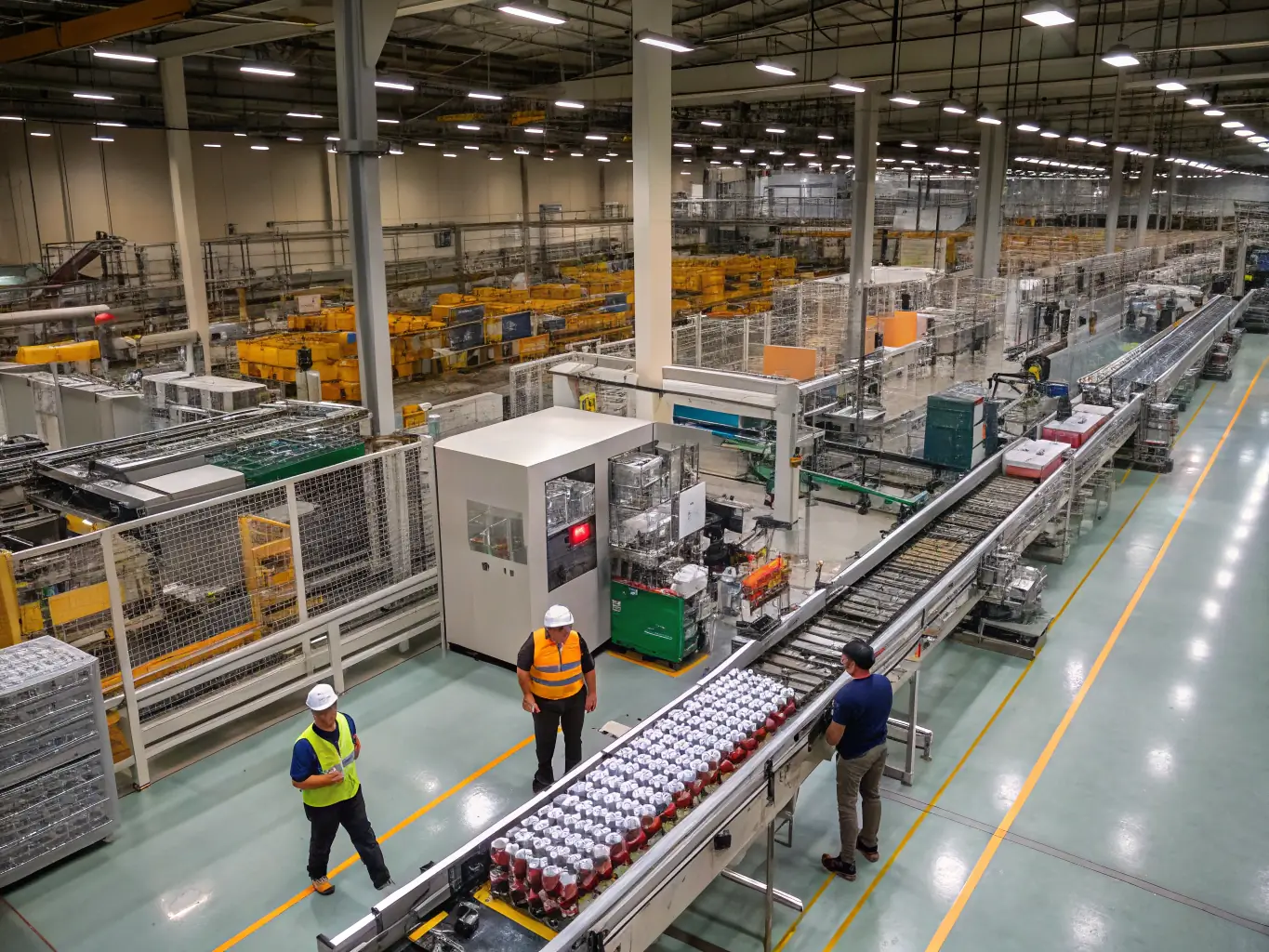 A vibrant image of a modern manufacturing facility with robotic arms assembling products, highlighting the precision and efficiency of the industry.