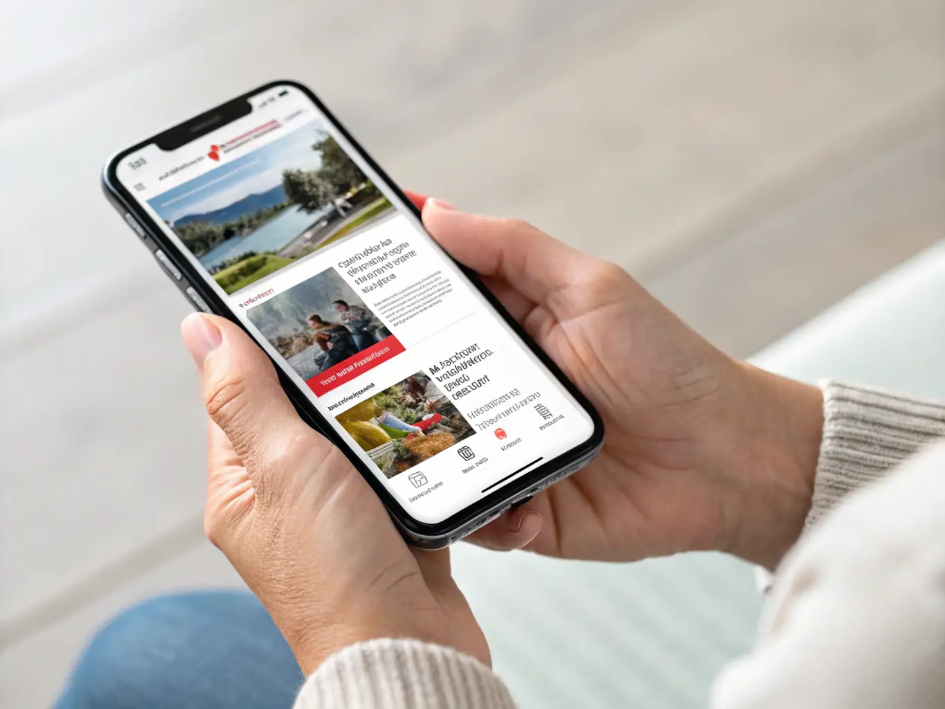 A photo of a mobile phone displaying a fully responsive website, highlighting its adaptability to different screen sizes.
